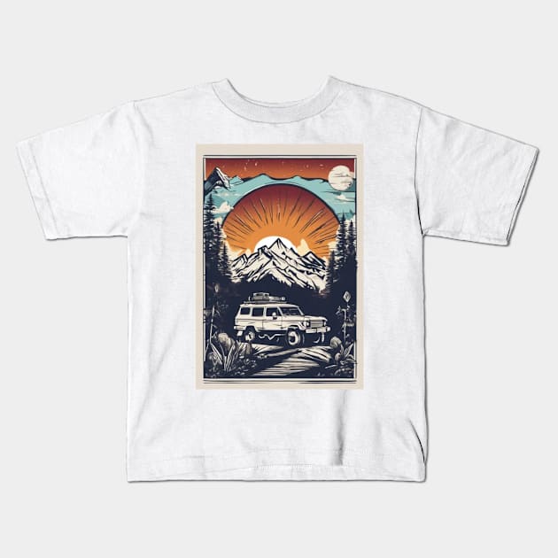 Beautiful nocturnal sun and mountain in the background Kids T-Shirt by AySelin